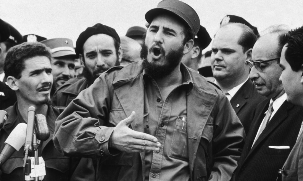 Fidel Castro outside the UN in September 1960. The US had admitted to making eight assissination attempts on Castro – though the real figure is probably much higher. Photograph: New York Times Co./Getty Images