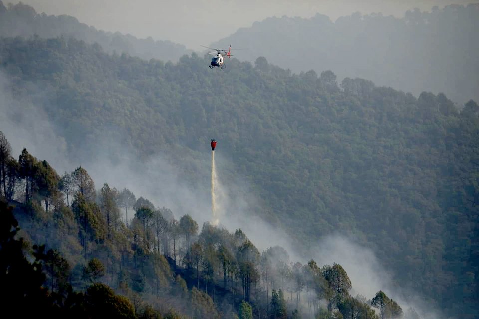 Helicopter Used To Drop Water On Wildfire In Shivapauri
