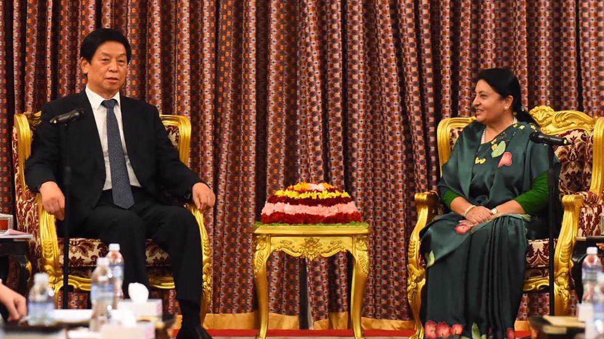 President Bhandari and Li sit for courtesy meeting