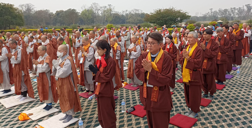 Buddhist pilgrims from Korea who came to Lumbini on foot return home